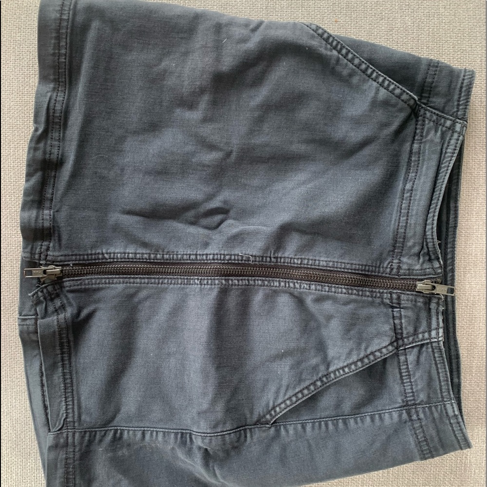 Black denim mini skirt with front zip